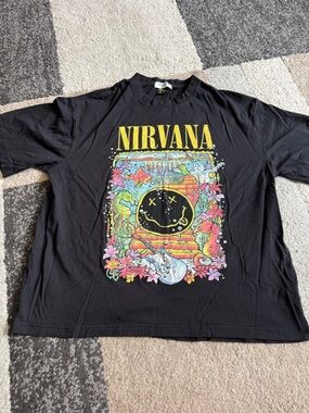 Alcott Black Nirvana Tee with Yellow Smiley Tag- XXL